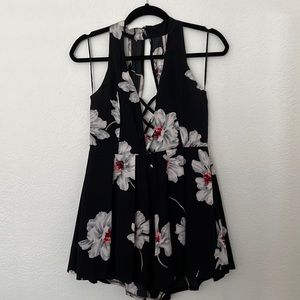 Womens Dark Navy Floral Romper